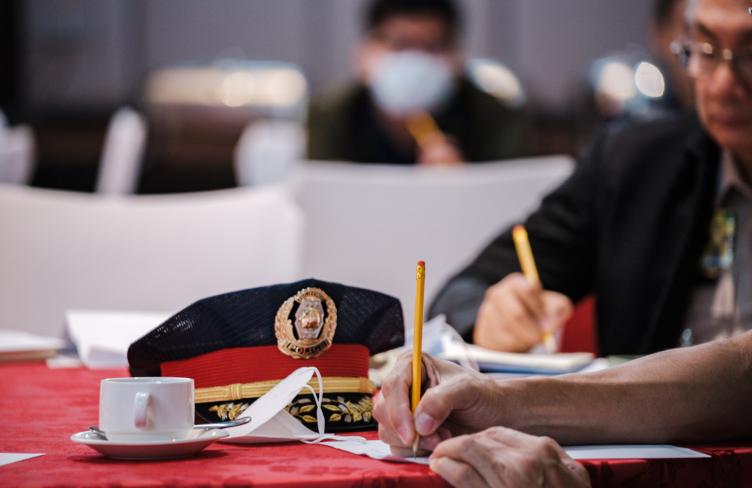 Police officers hat on table